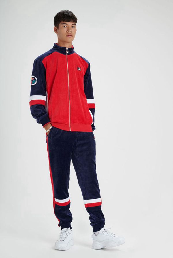 Fila Camden Velour Track Men's Tops - Red/Navy/White,NZ 140-36712